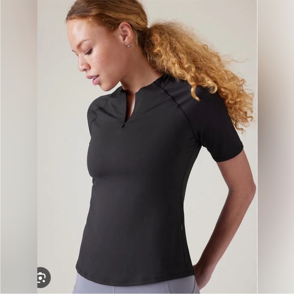 Athleta Women’s Black Sunchaser 1/2 Zip 3/4 Sleeve Black Tee S Tennis Golf MTB